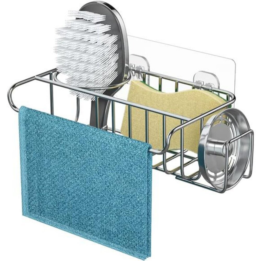 HapiRm Adhesive Sink Caddy 4 in 1 Sponge Holder Stainless Steel Kitchen Organize